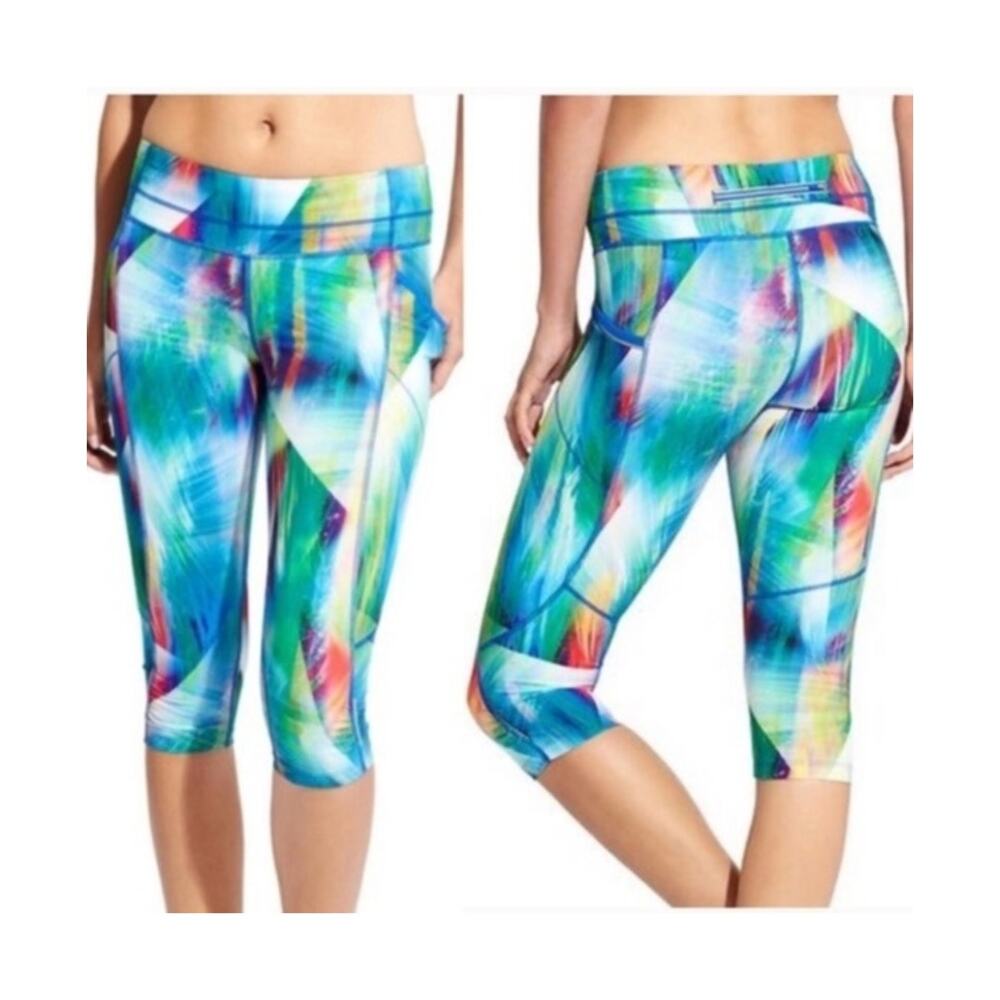 Athleta Tropea Dobby Be Free Multi Color Lightweight Knicker Crop Leggings